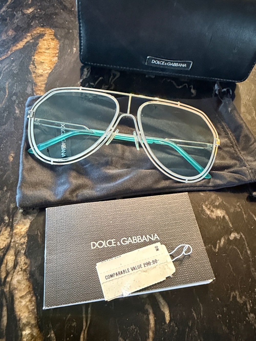 Dolce & Gabbana Men’s Aviator Sunglasses - Silver Frame with Teal Temples